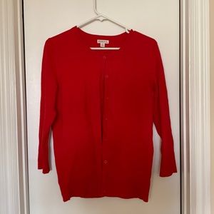 Short thin red cardigan. Perform for indoor  holiday events